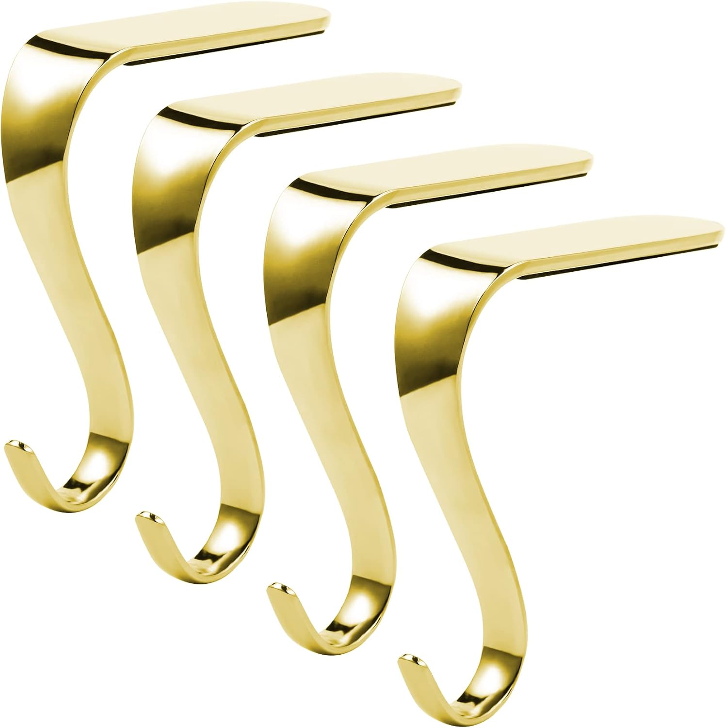 Ornament Hooks - Sunshane 4 Pieces Christmas Stocking Holders Mantel Hanger Hooks Xmas Mantle Grips Set Safety Hang Stocking Clips for Christmas Party Decoration, Gold