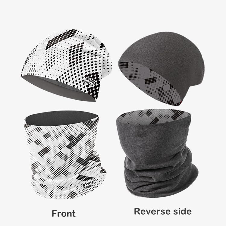 WK IEASON Winter Thermofleece Mütze Halswärmer Set, Winter Laufmütze und Thermosnoods, Unisex Schal und Fleece Mütze für Laufen Joggen Skifahren Radfahren Snowboarden Klettern Outdoor Sport 4
