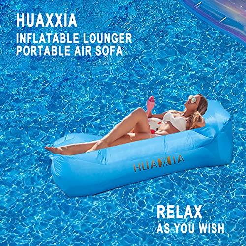 HUAXXIA Inflatable Lounger Air Sofa,Pillow-Shaped Headrest Waterproof Oxford Fabric Portable Inflatable Recliner/Chairs for Indoor & Outdoor Camping Party Picnic Beach Travel (Aqua Blue)