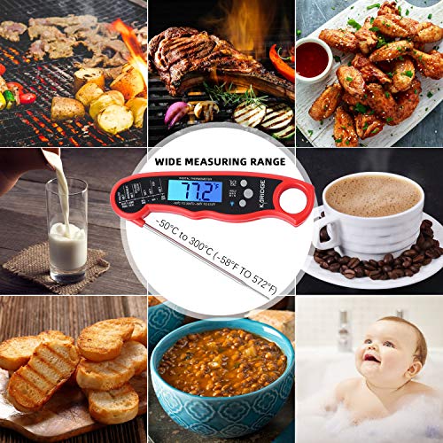 KARIDGE Digital Instant Read Meat Thermometer, Best Waterproof Kitchen Food Cooking Thermometer with Backlight LCD for BBQ Grilling Smoker Baking Turkey - Blue