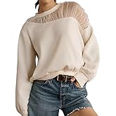 VAOYIU Women's Shoulder Mesh Design Sweatshirt Casual Long Sleeve Crew Neck Pullover Tops Casual Lace Edged Clothing