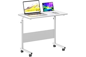sogesfurniture 31.4 '' Adjustable Mobile Bed Table, Portable Laptop Computer Stand Desks with Tablet Slot Cart Tray,Adjustable Height Standing Computer Desk,White,BHUS-05#3-80WT
