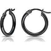 Hoops & Loops 925 Sterling Silver 2mm Hoop Earrings for Women & Men, 14K Gold Plated, Rose Gold, Black Hypoallergenic Lightweight High Polished Click-Top Hoops 15mm-60mm