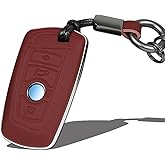 XMZAIMY Car leather keycase For BMW Key Fob Cover with Keychain Fit for BMW 1 2 3 4 5 6 7 X1 X3 X4 M2 M3 M4 M5 M6 Series GT3 Smart Keys Case Protector dermis (Red, Style B)