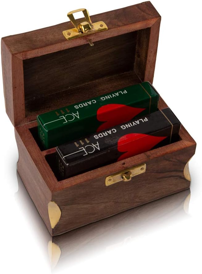 Unique Birthday Gift Ideas Handcrafted Classic Wooden Playing Card Holder Deck Box Storage Case Organizer With 2 Sets of Premium Quality 'Ace' Playing Cards Anniversary Housewarming Gifts Him Her - Image 4