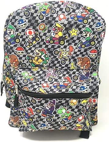 Super Mario Black Allover Print 16" Large School Backpack Boy Backpack NEW!