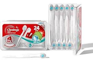 cleaings® Disposable Toothbrushes with Toothpaste Mini Travel Oral Care, 4-in-1 (Mini Brushes+Toothpaste+Tongue Scraper+Pick) Portable for Work,Camping Essentials(Mint), 24 Count (Pack of 1)