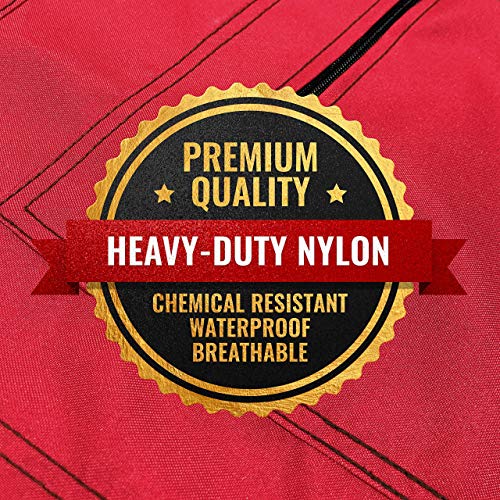 Cross-Back Barber Red Apron - Heavy-Duty Nylon, Water and Chemical Resistant, Zipped Pockets, No-Tie, Split-Leg - Adjustable for Men, Women - Pro Hair Stylist, Salon, Colorist, Artist - Thumbnail 4