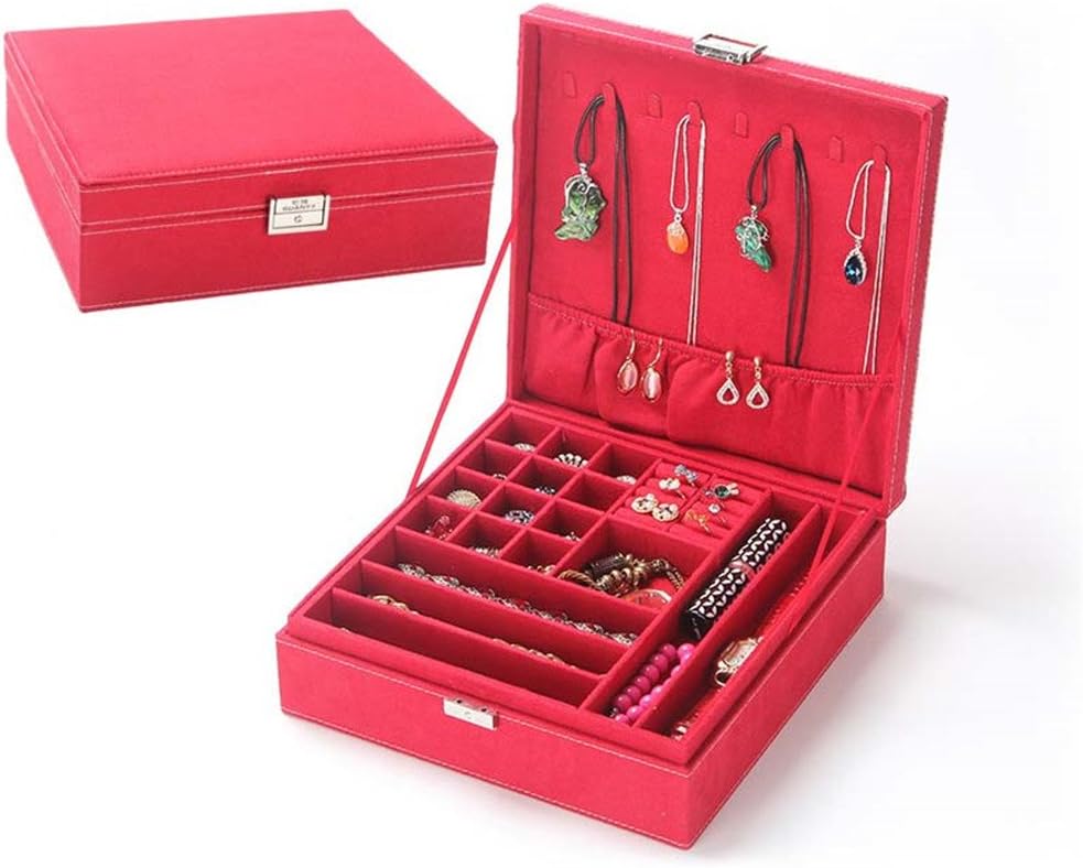FLANNES Decoration Velvet Wooden Box Display Storage Large Capacity Jewelry Packaging Boxes Red