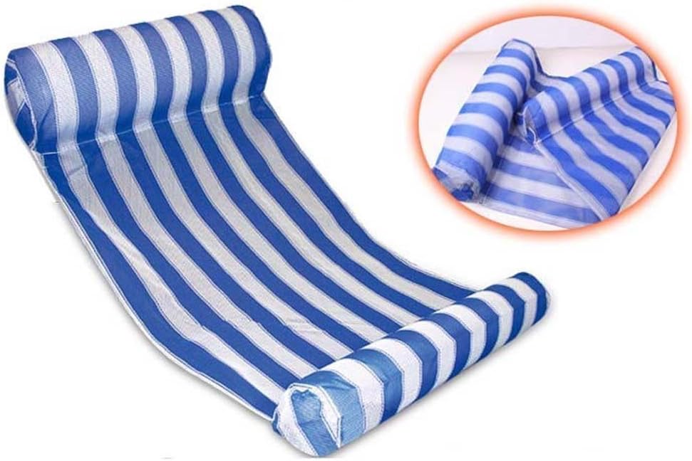 Deluxe Blue and White Stripe Water Float Hammock with 2 Inflatable Pillows