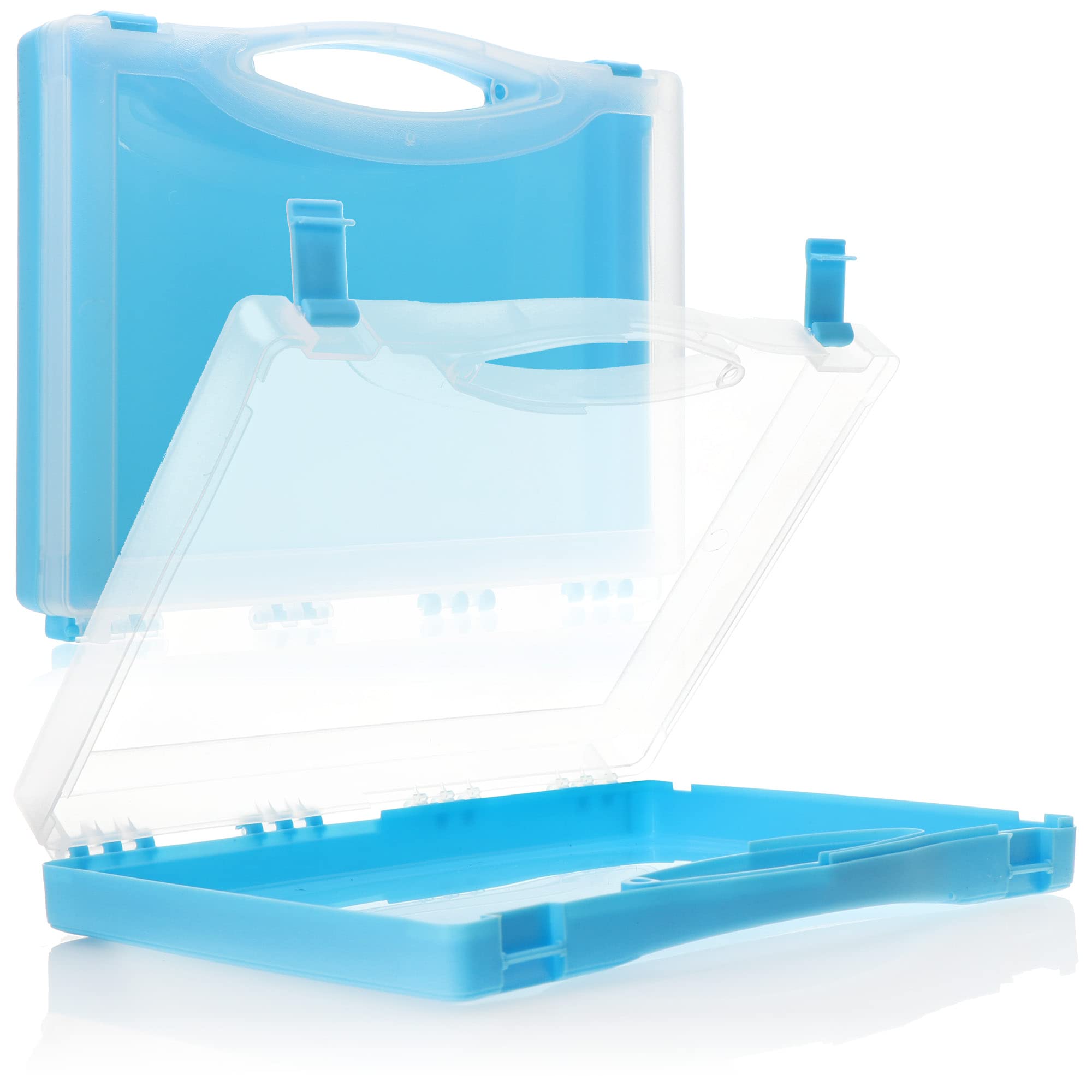 COM-FOUR® 2x Mini case for stowing fishing accessories as fishing box, bait box for tools of all kinds - plastic case with window, handle and lock also as a gift box, craft case (Light Blue - 2x)