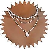 Erimberate Bohemian Layered Coin Choker Necklace Circle Disc Pendant Necklace Gold Cuban Curb Link Chain Necklace Round Coin Lace Chain Necklace Jewelry for Women Gifts