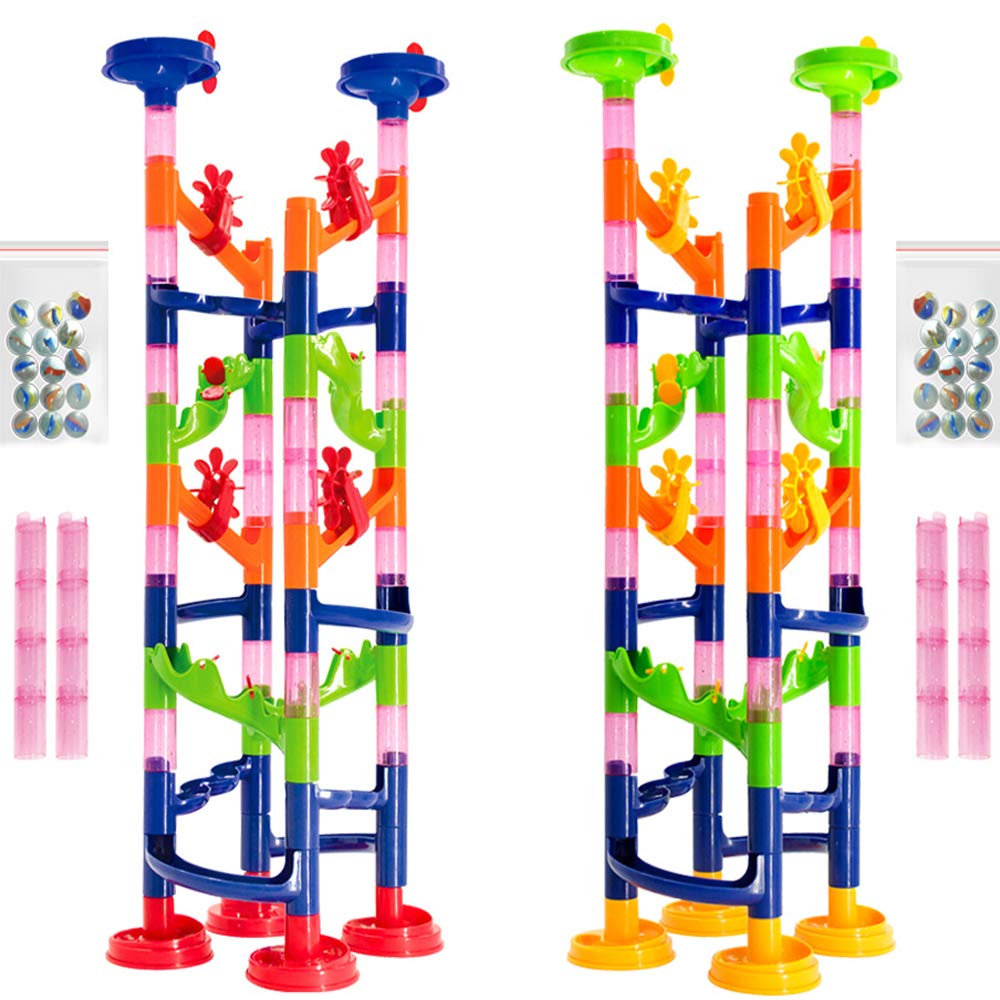 WEofferwhatYOUwant Marble Run Coaster Toy Challenge, Twin Track Construction Set with 122 Assembled Pieces - Interactive Building Activity for Children 3 Years and up