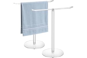 NutroLab Clear Acrylic Hand Towel Holder Stand, T-Shape Free-Standing Towel Rack for Bathroom & Kitchen, Modern Minimalist De