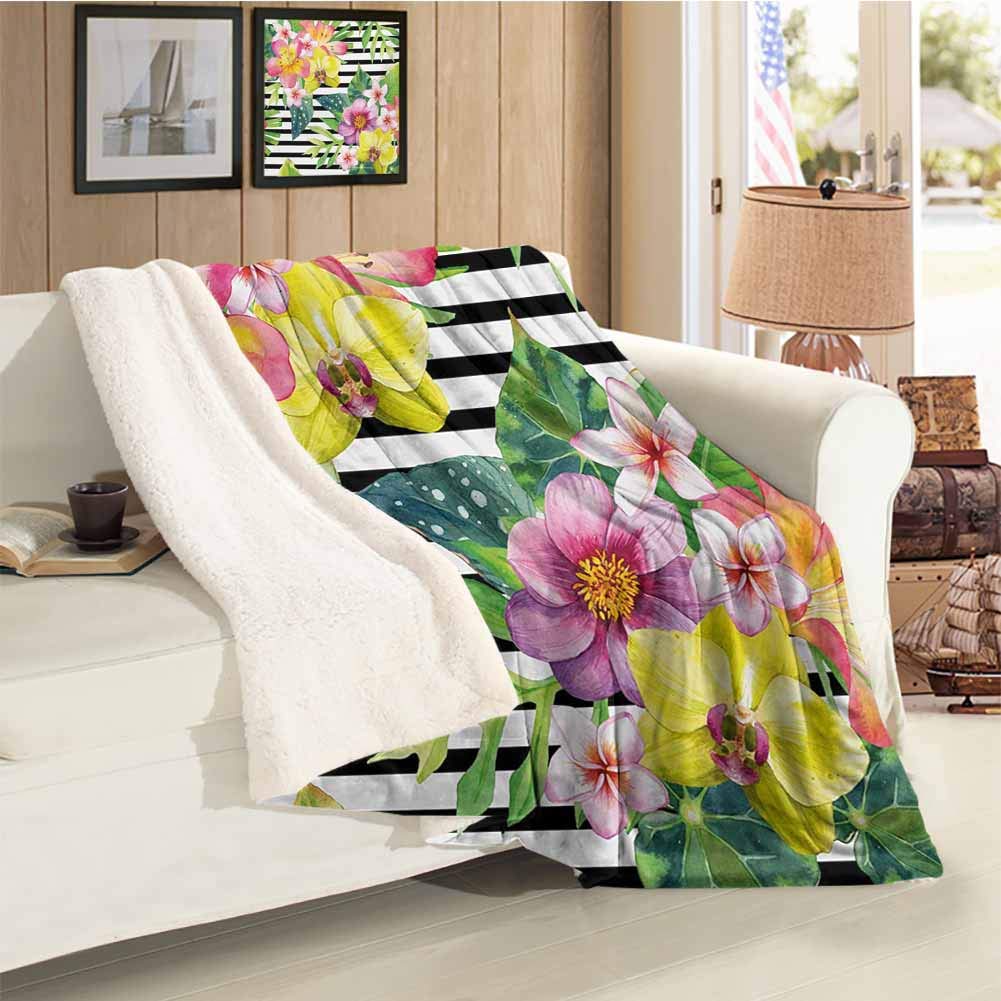 Floral Winter Quilt Bouquet with Lily Dahlia Palm Begonia Leaves Orchid Flowers on a Striped Backgro