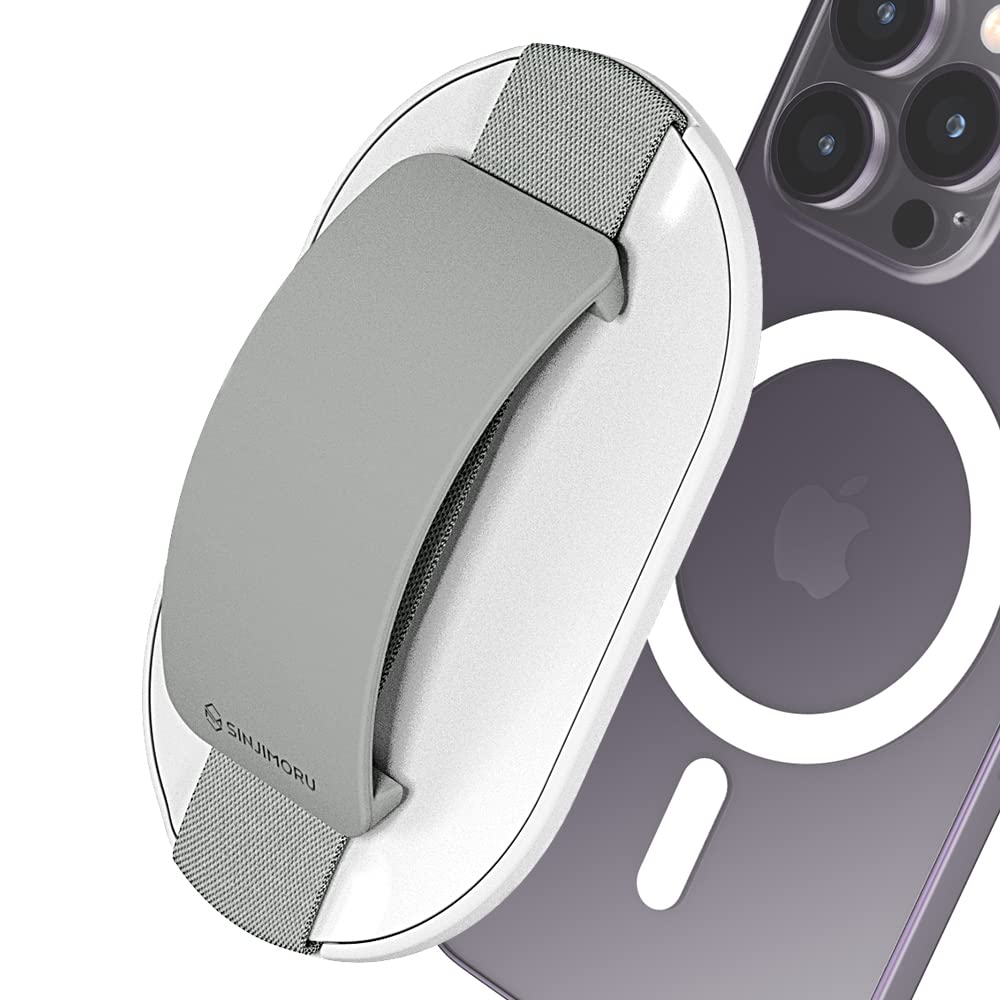 Sinjimoru for MagSafe Grip, Magnetic Phone Grip for MagSafe Stand, Strong Magnetic Phone Holder for iPhone 17 16 15 14 13. M-SGrip Light Grey