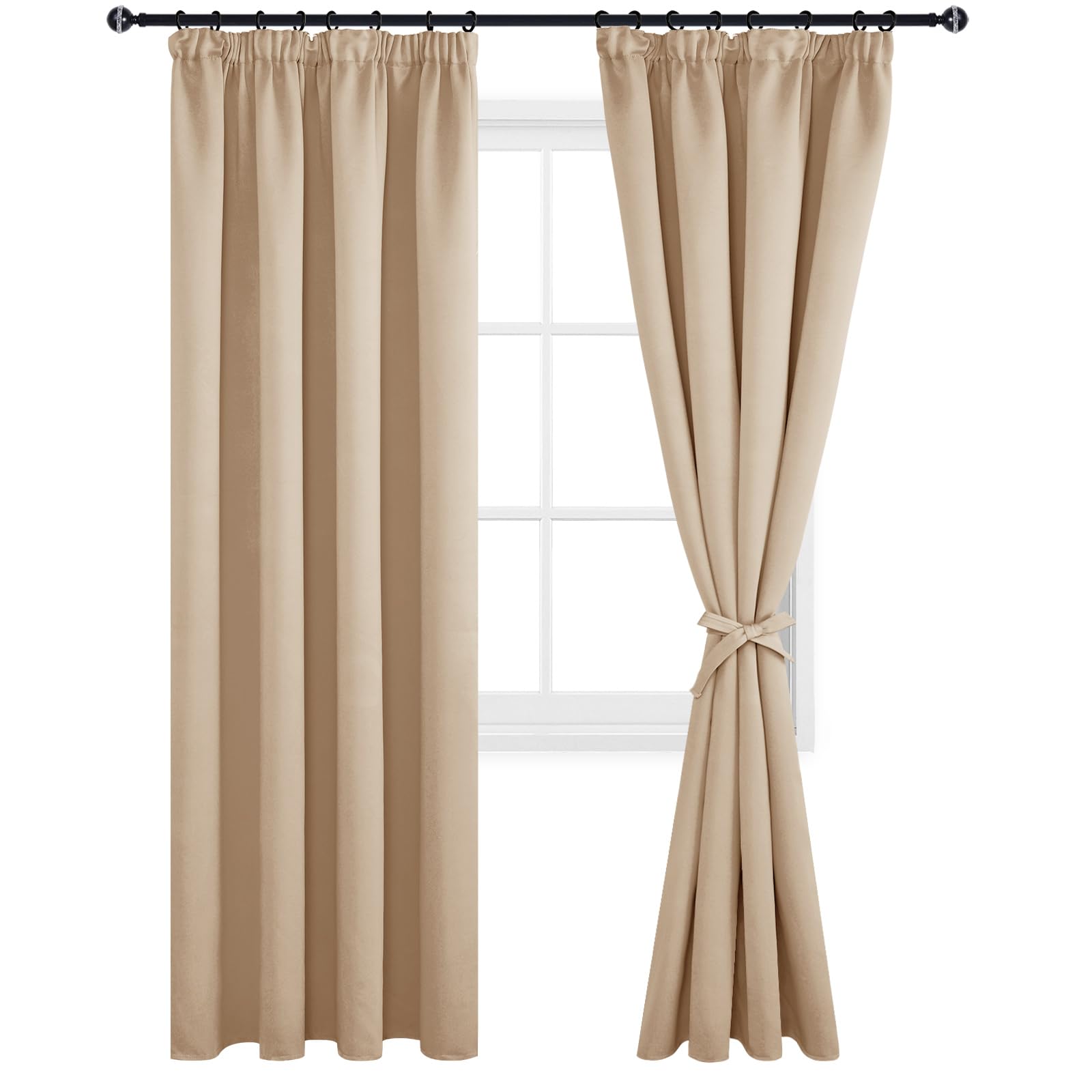 DWCN Blackout Curtains for Bedroom Thermal Insulated Room Darkening Pencil Pleat Window Curtains for Living Room 55 x 96 inch Length, Beige, 2 Panels