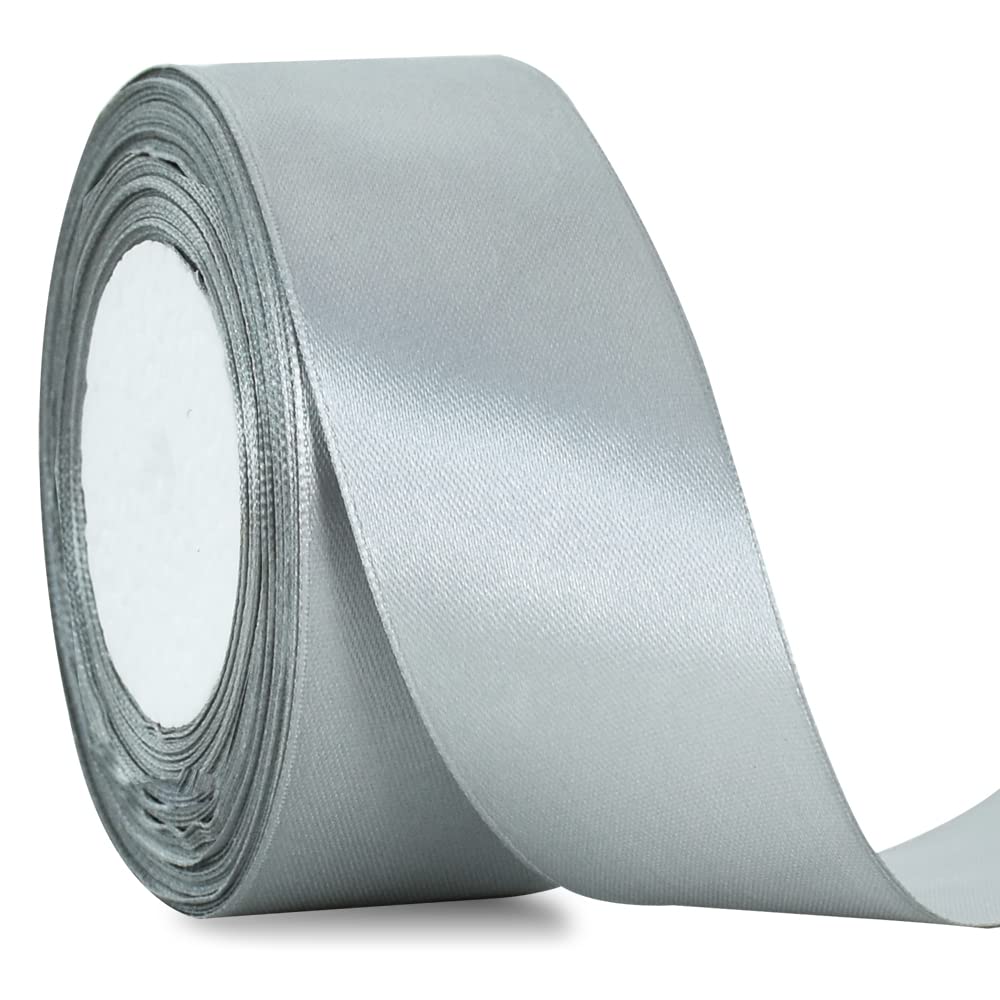 TONIFUL 4cm X 22M Wide Silver Satin Ribbon Solid Fabric Ribbons for Wedding Car Decoration Chair Sash Crafts Gift Wrapping Cutting Ceremony Table Bows Floral Sewing Party Decoration