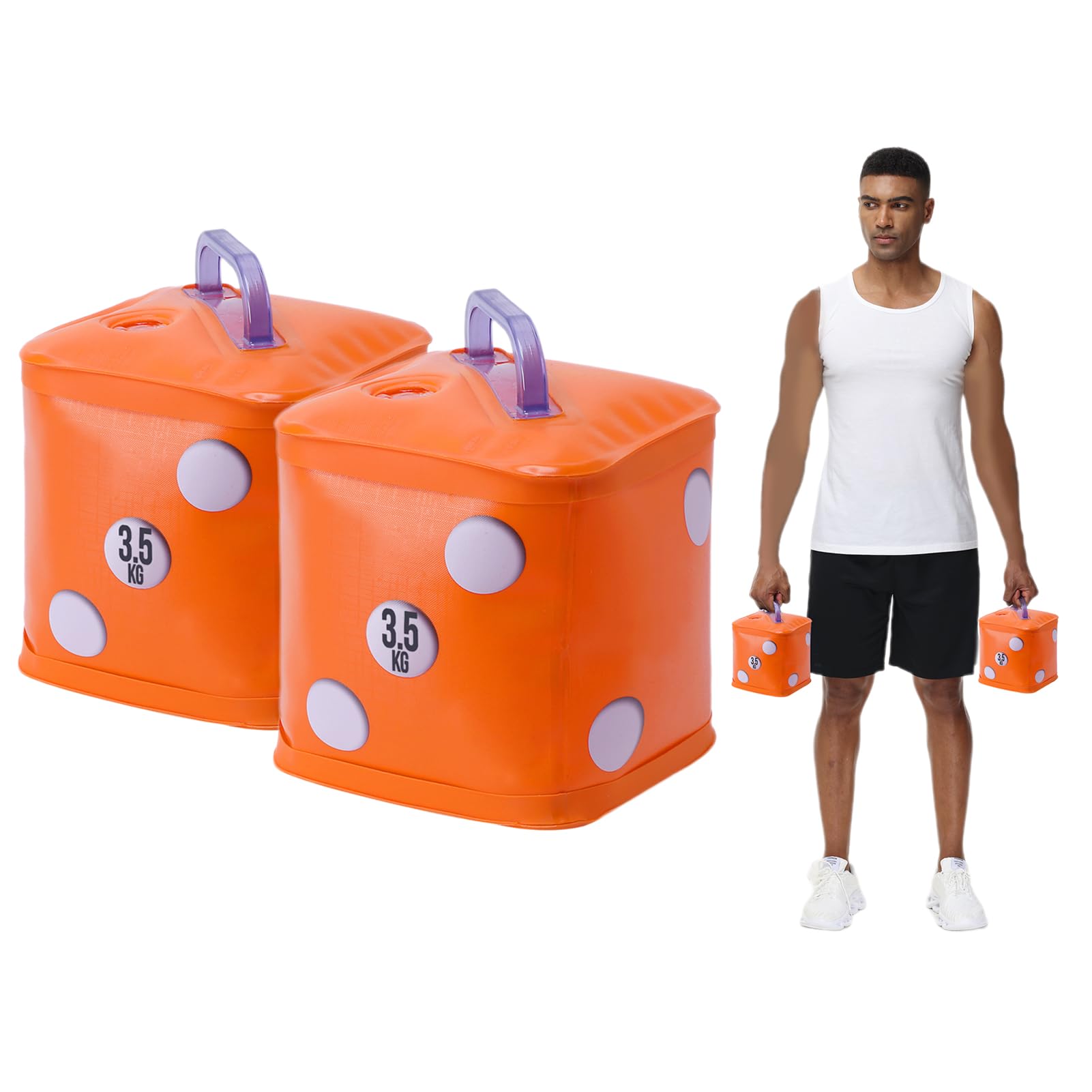 DEIRIS Travel Dumbbells, Water Filled Dumbbells Set, Fitness Exercise Dice 7 KG/pair, Portable Fitness Equipment, Fun for Strength Training, Core Training