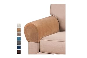GAMUKAI 2 Pack Velvet Stretch Armrest Covers - Non Slip Sofa Chair Covers, Soft Elastic Arm Protectors for Living Room Couch, Office Chair, Recliner (Leather)