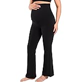 MOMANDA Cotton Maternity Foldover Pants Cozy Lounge Pregnancy Casual Flared Pants Over The Belly High Waisted