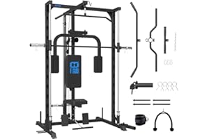 FAGUS H FAGUS Smith Machine Home Gym Power Cage with Pulley System, Space Saving Design Squat Rack with Full Body Strength Training Attachments, PEC Station & Fixed Cable Crossover Optional