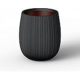 Kante 12.6" Dia x 14.6" H Round Concrete Planter, Streamlined Fluted Large Plant Pot with Drainage Hole and Rubber Plug for Home, Patio, Garden, Black Finish with Painted Interior