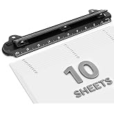 Eagle Portable 3-Hole Punch, 10-Sheet Capacity for 3-Ring Binders | Built-in 10-inch ruler, steel punch heads, removable chip tray and slim ABS body for school, office and planner use, black