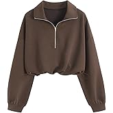 Verdusa Women's Mock Neck Sweatshirt Half Zip Pullover Cropped Sweatshirts Drawstring Top
