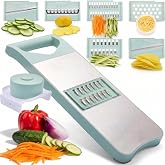 NACOLUS 6-Blade Mandoline Slicer for Kitchen,Handheld Vegetable Slicer | Stainless Steel Surface,Straight Slicer 1/3mm,Shredder 2/3mm,Waffle Fry Cutter,Grater,Finger-Safe Hand Guard,Garlic Slicer
