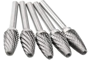 KOTVTM SF-5 Tungsten Carbide Burr Set Double Cut Rotary Burrs File(1/2” Cutter Dia X 1”Cutter Length) with 1/4'' (6.35mm) Shank for Die Grinder Drill Bits (Pack of 5)…