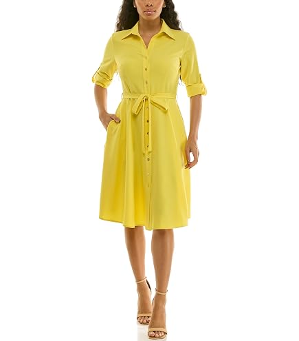 gold button shirt dress Sharagano Women's Button-Up with Belt and Angled Front Pockets, Goldilocks, 8 at Amazon Women's Clothing store cf-size-eu-40-us-9