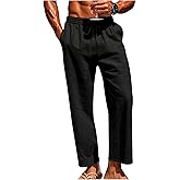 SHENHE Men's Linen Pants Casual Beach Summer Pant Elastic Waist Drawstring Lightweight Trousers