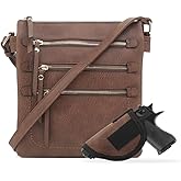 JESSIE & JAMES Double Compartment Multi-Zipper Triple Zip Pockets Concealed Carry Crossbody Bag with Lock and Key