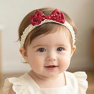 Yheahin Cute Bow Headband for Baby girls Elastic Soft Lace Hair Band with Fabric Tulle Ribbon Newborn Infant Hair Bow Accesso