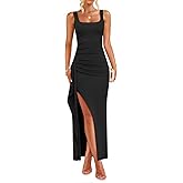 ZESICA Women's Sleeveless Formal Maxi Dresses 2026 Summer Ribbed Square Neck High Split Party Bodycon Long Dress