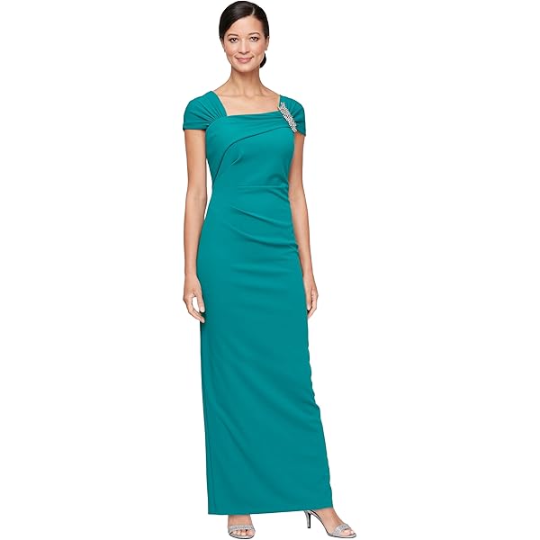 Amazon.com: Alex Evenings Women's Long Crepe Dress with Embellished Halter  Neckline, Taupe Lace, 10 : Clothing, Shoes & Jewelry