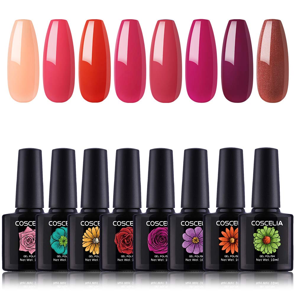 Coscelia Gel Nail Polish Kit 8 Pcs Gel Nail Polish Set Glitter Nude Gel Polish Starter Kit U V LED Soak Off Gel Polish Kit for Home Party Nail Salon Nail Art : Beauty