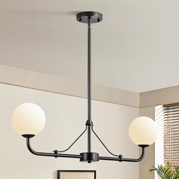 KLGXNRD 2 LIGHTS BLACK LINEAR CHANDELIER, MID CENTURY...