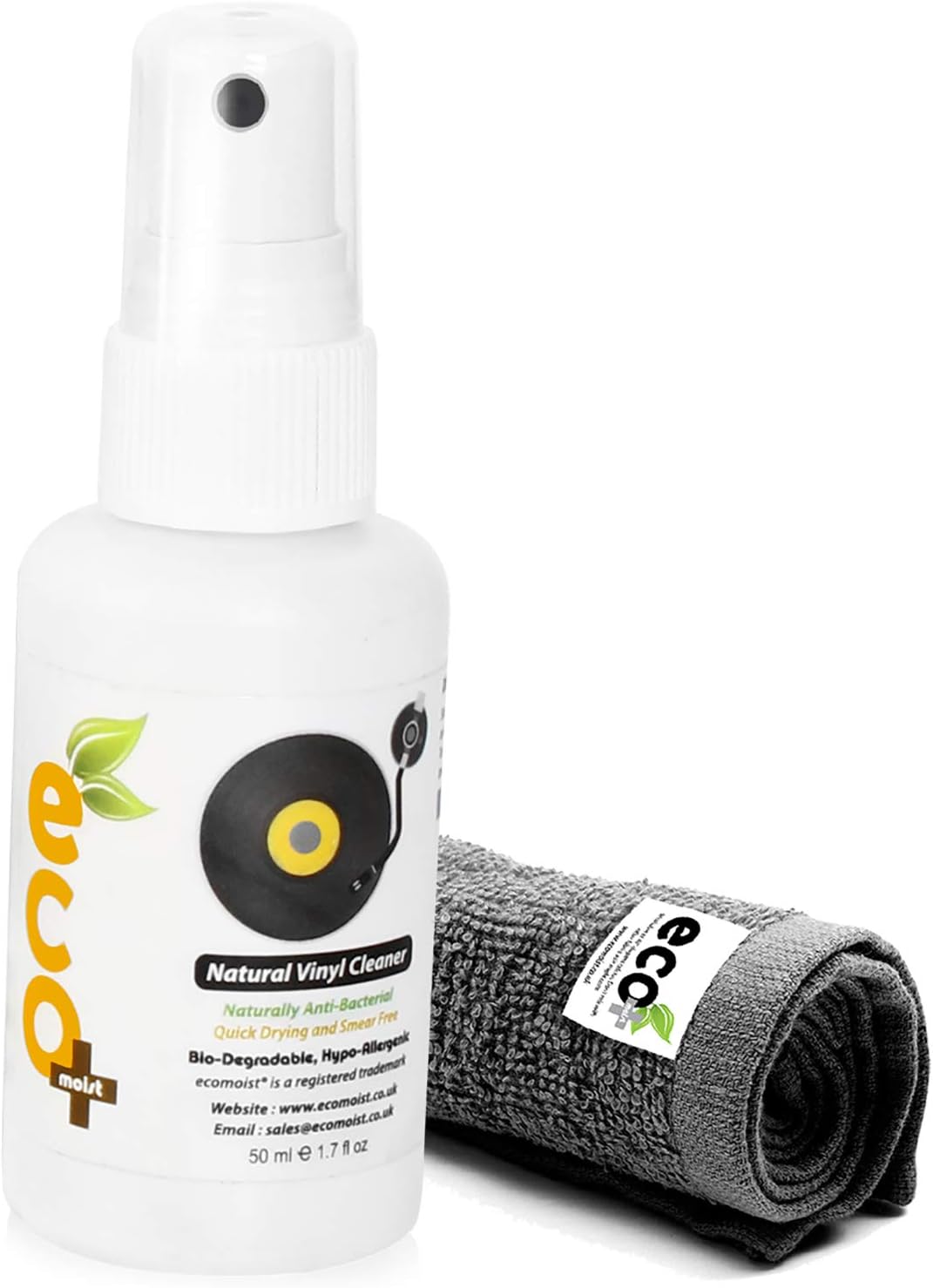 Ecomoist Vinyl Cleaner Kit 50ML with Fine Microfiber Towel, Made in The UK. Green Product.