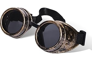 ROC PARTY Steampunk Goggles for Men Women - Adjustable Riveted Metal Punk Glasses, Victorian Cosplay Eye Wear Accessory