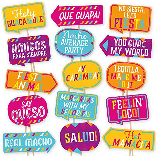Cinco De Mayo Fiesta Photo Booth Props By Partygraphix - European Made Multicolor Mexican Party Prop Decoration - Easy To Assemble Mexican Themed Party Decoration Prop Kit Includes 15 Pieces