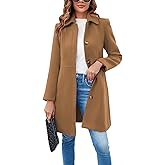 Fisoew Womens Elegant Single Breasted Coat Long Sleeve Mid Winter Overcoat Work Office Pea Coats