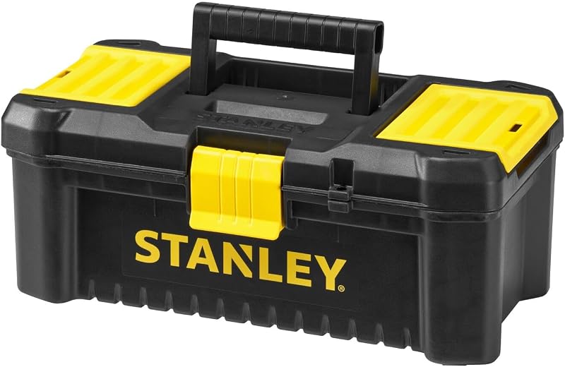 Caja de herramientas de plástico con cierre de plástico, 32 x 18,8 x 13,2 cm, asa ergonómica, organizadores en la tapa, bandeja interior extraíble, orificio para candado, STST1-75514
