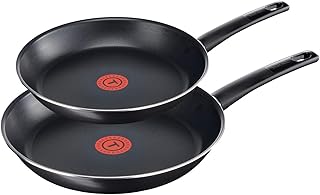 Tefal First Cook Pfannenset 2-teilig B43506, 24 und 28 cm Titanium Force Antihaftbeschichtung, Pfannen mit integrierter Temperaturanzeige, ergonomischer Griff, Bratpfanne mit Schüttrand
