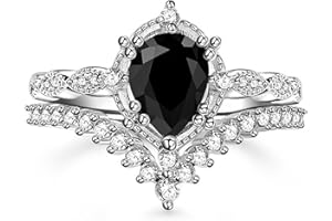 Jeulia Pear Shape Halo Bridal Engagement Ring Set 925 Sterling Silver Black Diamond Teardrop Wedding Band Anniversary Promise