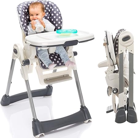 Hochstuhl / Kinderhochstuhl / Babyhochstuhl (8-Fach Höhenverstellbar) PREMIUMQUALITÄT (Grau)