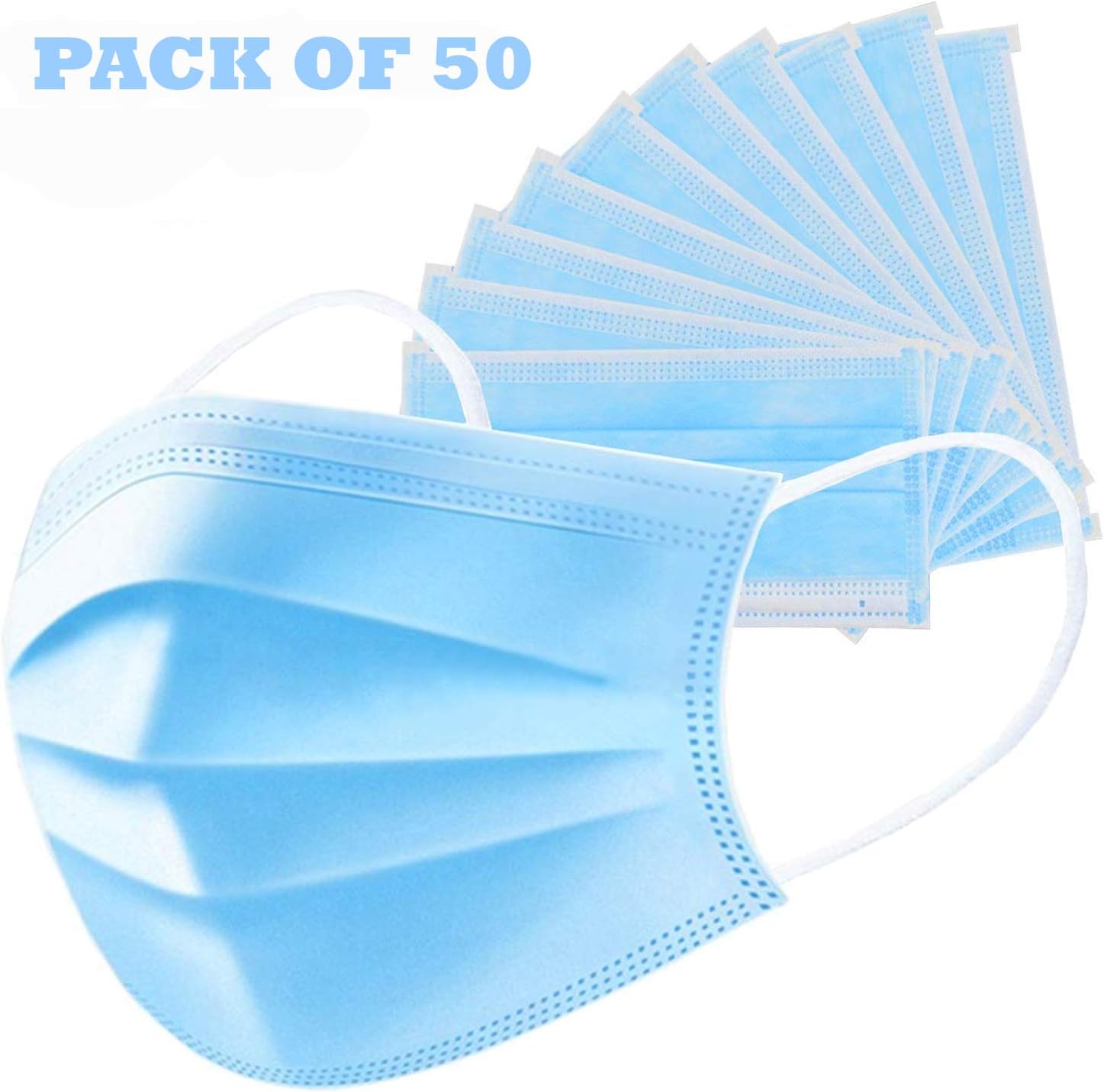 HerHome Mask 3 ply Face Mask Anti-t Disposable Surgical Medical Salon Earloop Face Mouth Masks (Pack of 50)