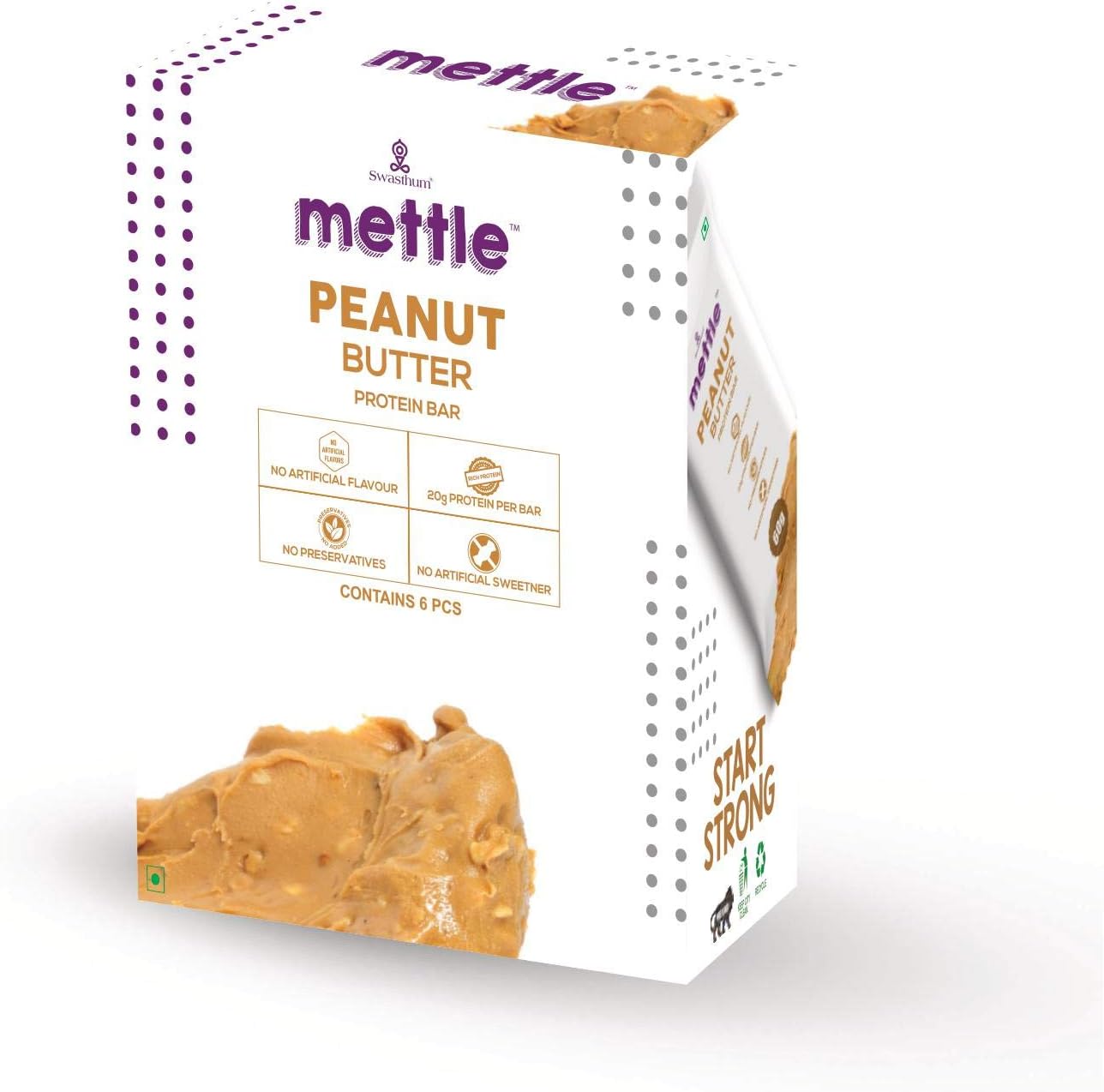 Mettle Peanut Butter Protein Bar pack of 6 (60g Each) Protein Bars (360g, Peanut Butter)