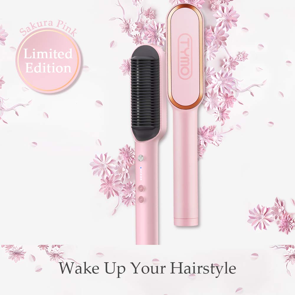 TYMO Ring Pink Hair Straightener Brush – Hair Straightening Iron with Built-in Comb, 20s Fast Heating & 5 Temp Settings & Anti-Scald, Perfect for Professional Salon at Home : Beauty